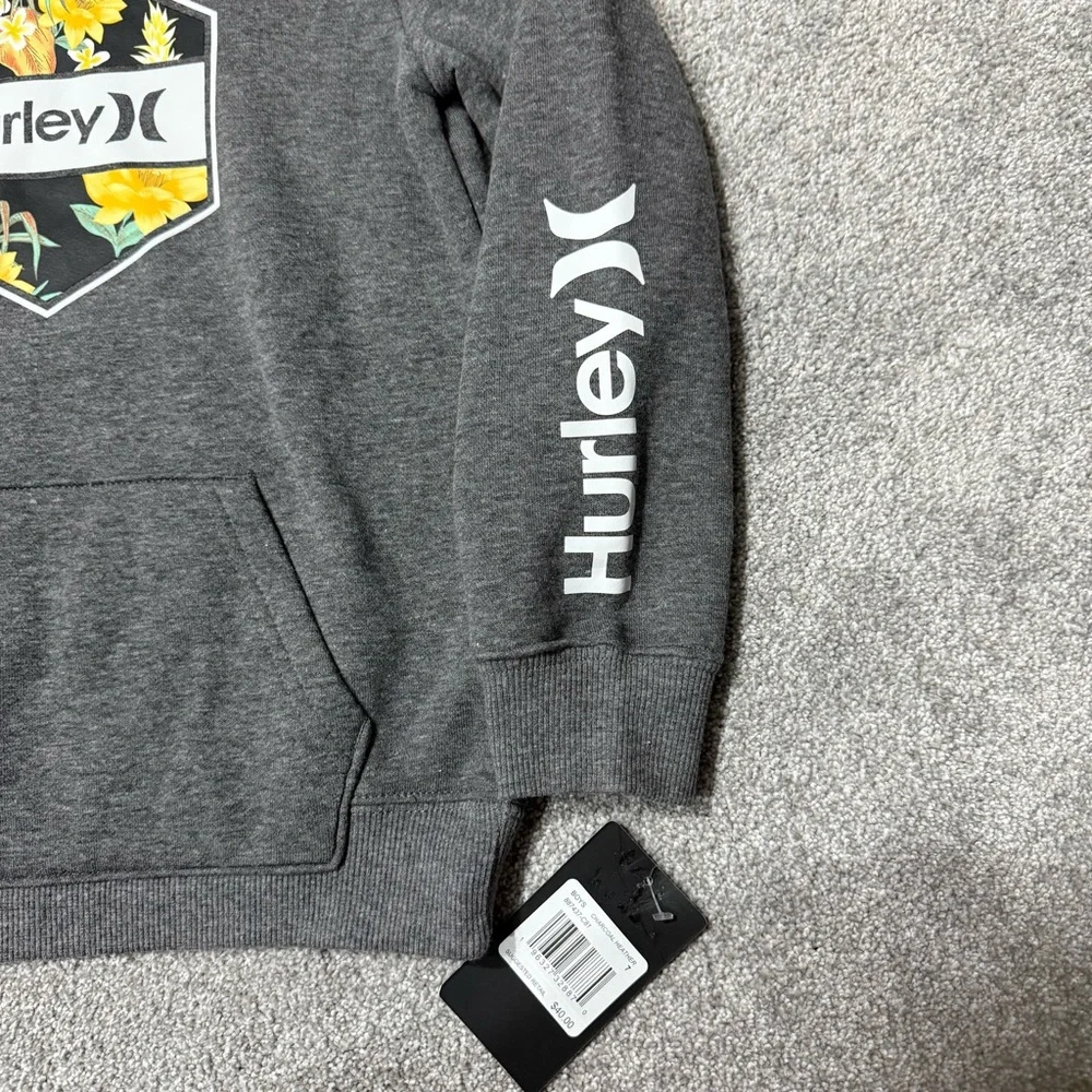 NWT Hurley Floral Charcoal Heather Pullover Hoodie with Pocket boys size 7 - Picture 2 of 7